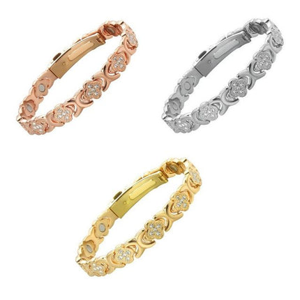 3-Pack 13cm Clover Magnetic Bracelet Set – Rose Gold/Gold/Silver Tone,Crystal Inlay for Women