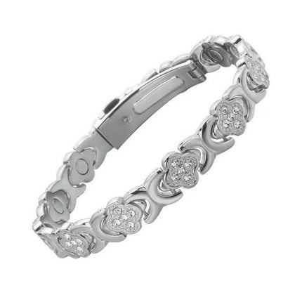 3-Pack 13cm Clover Magnetic Bracelet Set – Rose Gold/Gold/Silver Tone,Crystal Inlay for Women