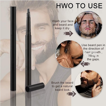 4-Pack Light Brown Beard Filler Pen for Men - Waterproof, Precision Tip and Brush for Covering Beard and Hairline