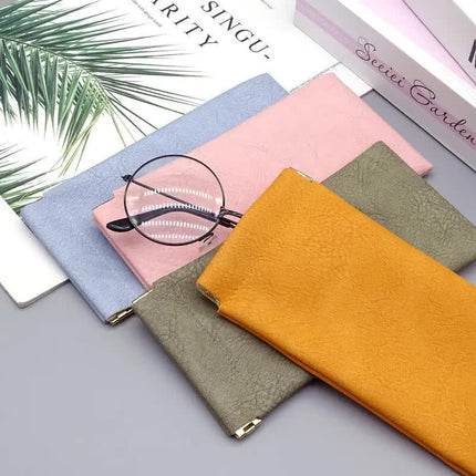 3-Pieces PU Pink Leather Glasses Pouch(18 * 8 CM) – Water Resistant, Soft Lining, Snap Closure, Universal Storage
