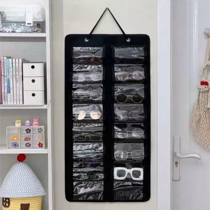 16 Slot Black Felt Hanging Sunglass Organizer(40 * 80 CM) – Foldable Wall Mount Eyewear Storage Rack