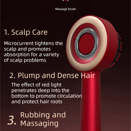 Red Luxury Red-Light Therapy Electric Scalp Massager Comb with Liquid Applicator - 3 Modes Vibration for Hair Growth & Relaxation