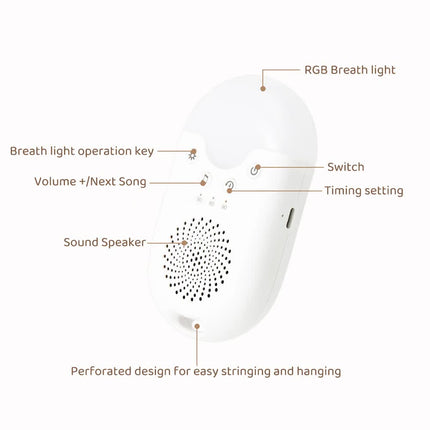 Portable Baby Sleep White Noise Machine(12.5*7*3.5 CM) With Soothing Sounds, RGB Night Light & Auto Timer - USB-C Rechargeable