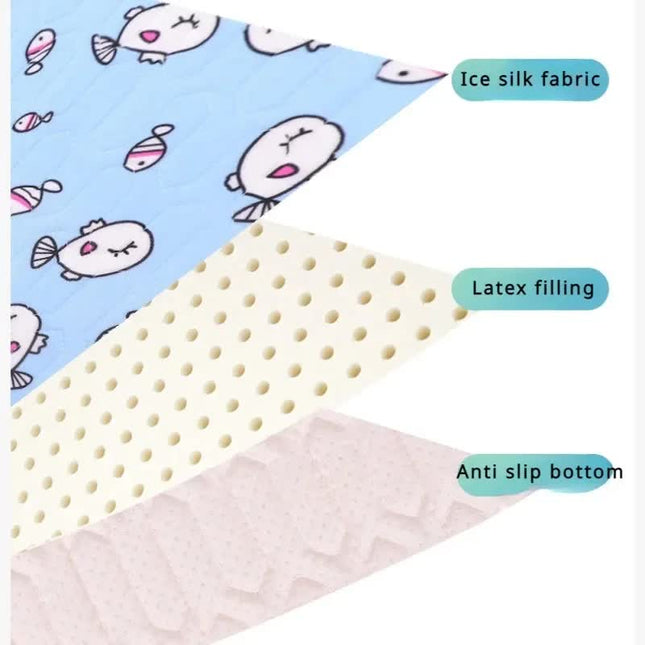 2-Pack Blue Fish Pet Summer Cooling Latex Pad (XXL Size: 90*70cm) - Breathable Ice Silk & Latex-Filled Dog Bed Cat Sleeping Mat with Non-Slip Base