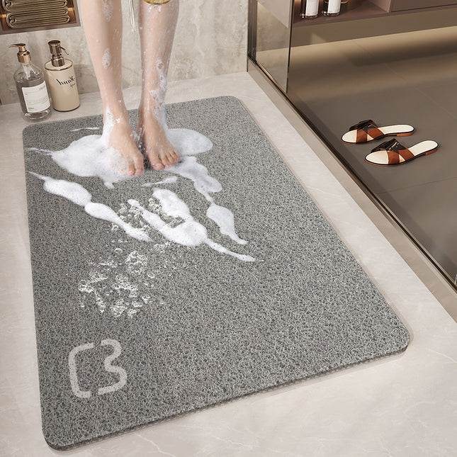 Grey Cat Head Design Loofah Texture Shower Mat (50x80cm) - Non-Slip PVC Bathroom Floor Mat with Drainage, Quick-Dry, Anti-Mould