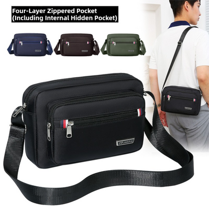 Black Dual-Style Men's Oxford Cloth Crossbody Bag Bundle - Oxford Cloth Business Shoulder Bag, Multi-Functional Large Capacity, Fits 8-inch Tablet