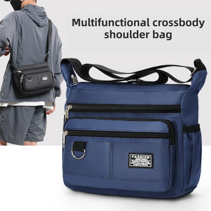 Black Men's Waterproof Oxford Cloth Crossbody Bag - Durable Anti-Theft Shoulder Backpack for Business, Travel & 10-inch Tablet