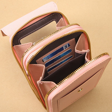 Light Pink Women's Cute Mini PU Leather Crossbody Phone Bag (19x12x4cm) - Touch Screen Window, Vertical Style