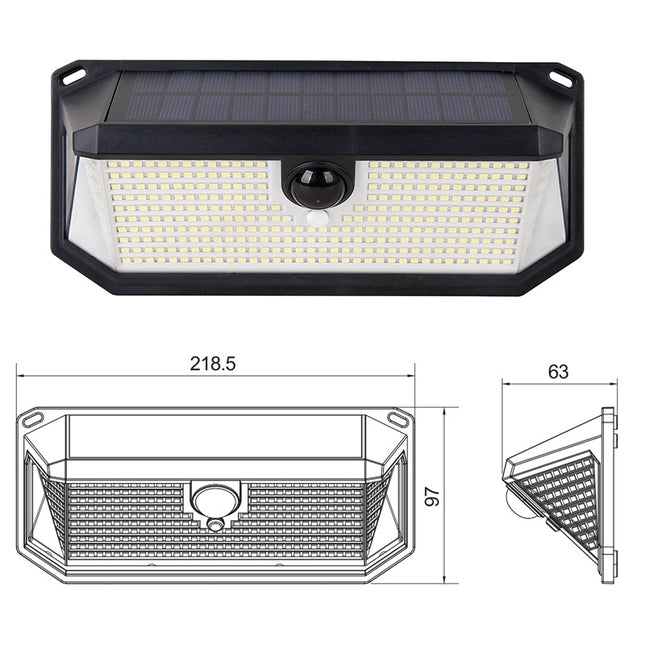 2-Pack Solar Motion Sensor Wall Light(388-Bead LED) -  3 Lighting Modes, IP64 Waterproof, Three-Sided Wide-Angle Lighting for Outdoor Security and Garden Lighting