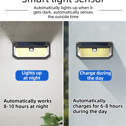 2-Pack Solar Motion Sensor Wall Light(388-Bead LED) -  3 Lighting Modes, IP64 Waterproof, Three-Sided Wide-Angle Lighting for Outdoor Security and Garden Lighting