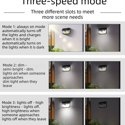 2-Pack Solar Motion Sensor Wall Light(388-Bead LED) -  3 Lighting Modes, IP64 Waterproof, Three-Sided Wide-Angle Lighting for Outdoor Security and Garden Lighting
