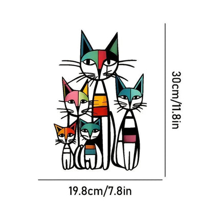 Cute Cartoon Cat Iron Wall Decor(30x19.8CM)- Metal Painted Iron Art Hanging Ornament for Living Room and Bedroom