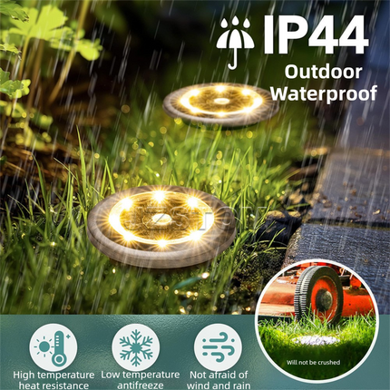 4-Pack Classic Large 8 LED Solar In-Ground Yellow Light Set (12  x 12  x 13 cm) - Stainless Steel Waterproof Garden Spike Lamps for Lawn & Pathway