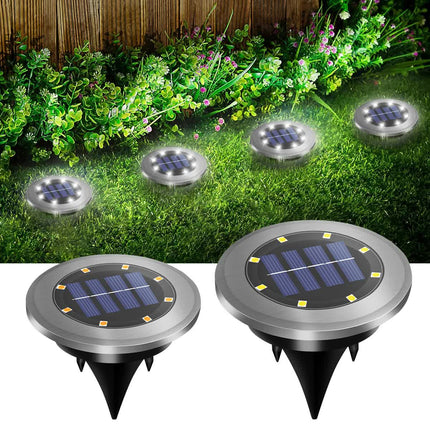 4-Pack Classic Large 8 LED Solar In-Ground White Light Set (12  x 12  x 13 cm) - Stainless Steel Waterproof Garden Spike Lamps for Lawn & Pathway