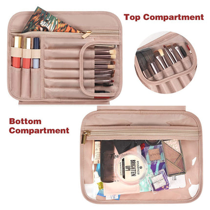 Black Portable Large Hanging Womens' Luxury PU Leather Cosmetic Bag -  Waterproof Travel Toiletry Organizer , Easy Visibility & Durable