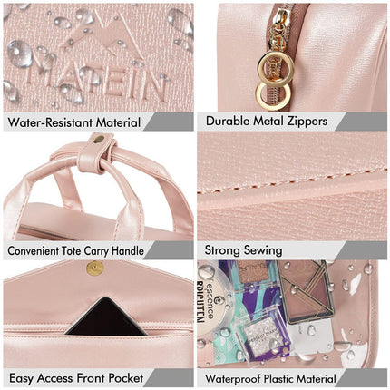 Blue Portable Large Hanging Womens' Luxury PU Leather Cosmetic Bag -  Waterproof Travel Toiletry Organizer , Easy Visibility & Durable