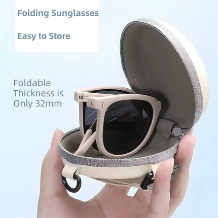 Ultra-Light Foldable TR Sunglasses for Women with Storage Bag - 15° Adjustable Temples & Premium Hinges, UV Protection (Black Frame/Brown Lenses)