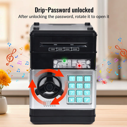 2-Piece Black Smart ATM Piggy Banks - Kids Electronic Money Safe with Password Lock & Auto-Roll in/out Feature