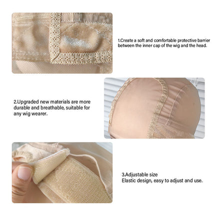 2-Pack Beige U-Part Open-Ear Wig Cap with 4x5 Inch Double Velvet Lace - Comfort & Stability, for Wig Making and Secure Wear