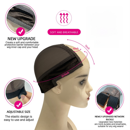 2-Pack Beige U-Part Covered-Ear Wig Cap with 4x5 Inch Double Velvet Lace - Comfort & Stability, for Wig Making and Secure Wear