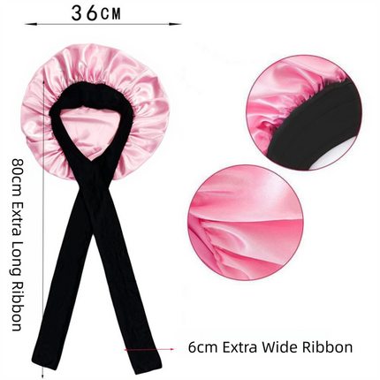 2-Pack Khaki Satin Bonnet with Wide Band and Bow Tie - Hair Care Sleep Cap and Turban for Women