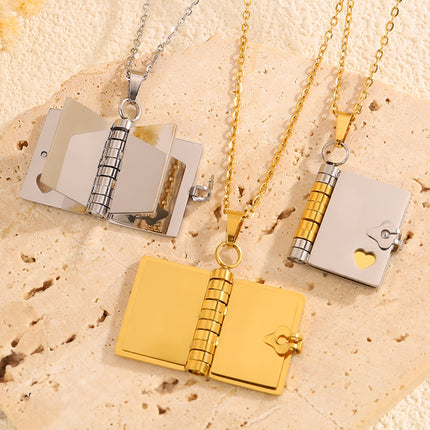 Gold Titanium Steel Fading-Resistant Envelope Locket Necklace - Openable Love Letter Pendant for Couples