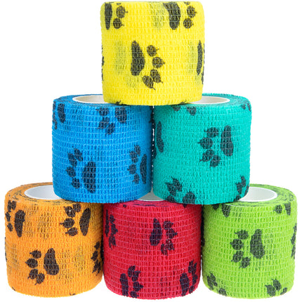 Pet Medical Therapy Self Adhesive Bandage Set(12 Volumes：2.5CM*4.5M) - Elastic Cute First Aid for Dogs and Cats & Humans, 12 Paw Colors