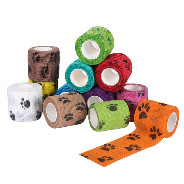 Pet Medical Therapy Self Adhesive Bandage Set(12 Volumes：5CM*4.5M) - Elastic Cute First Aid for Dogs and Cats & Humans, 12 Paw Colors