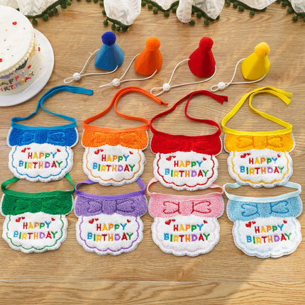 4-Pack Adorable Pet Dog Cat Birthday Party Hat & Bib Set(Yellow & Orange) - Embroidered Bandana Bib & Felt Party Hat, Adjustable Tie-On Dress-Up Accessories