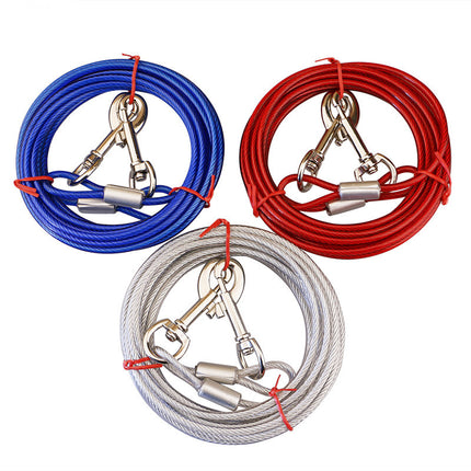 Blue Heavy-Duty Steel Wire Dual-Head Dog Tie-Out Cable Leash(6mm x 10m - 33ft) - with Dual Swivel Hooks for Tethers and Double Dog Walking
