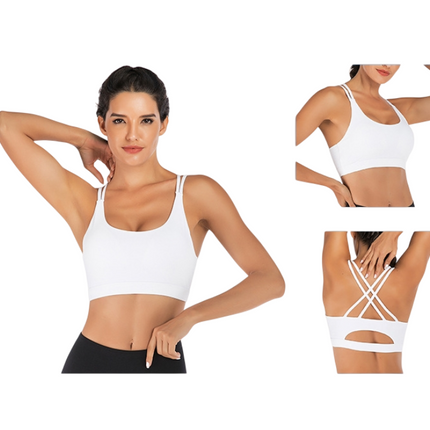 S Size White Elegant Sexy Criss-Cross Back Sports Bra for Women - High Support & Anti-Shock, Wire-Free Yoga Crop Top with X-Shape Fine Strap