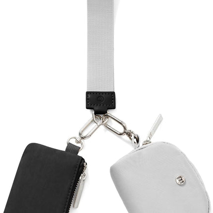 Black Grey Women's Ultralight Fashion Nylon Wristlet Pouch Set - Portable Mini Coin Purse & Key Holder Wallet