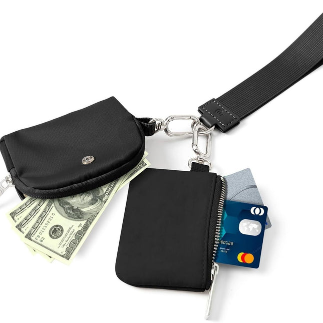Pink Beige Women's Ultralight Fashion Nylon Wristlet Pouch Set - Portable Mini Coin Purse & Key Holder Wallet
