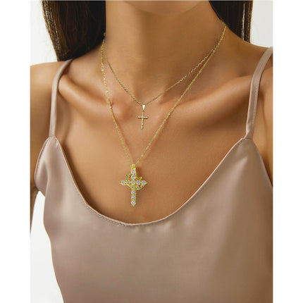 Personalised Copper Adjustable Layered Necklace Set(4PCS) - Custom A-Z Initial Letter Square + Cross Pendant & Double Cross Pendant Stacking Combo