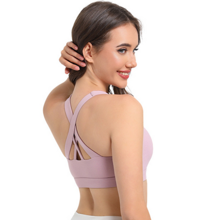 2-Pack Pink High-Support Shockproof Sports Bra(M Size) - Women's Backless Yoga Running Vest with Naked-Feel Comfort (Padded & Wire-Free)