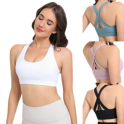 2-Pack Pink High-Support Shockproof Sports Bra(L Size) - Women's Backless Yoga Running Vest with Naked-Feel Comfort (Padded & Wire-Free)