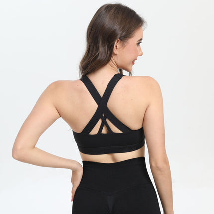 2-Pack Black High-Support Shockproof Sports Bra(L Size) - Women's Backless Yoga Running Vest with Naked-Feel Comfort (Padded & Wire-Free)