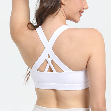 2-Pack White High-Support Shockproof Sports Bra(M Size) - Women's Backless Yoga Running Vest with Naked-Feel Comfort (Padded & Wire-Free)