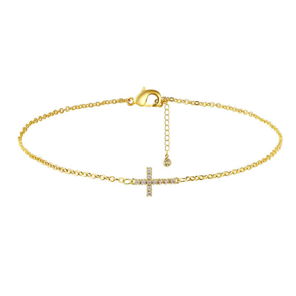 2-Pack Gold Plated Micro-Paved CZ Mini Cross Bracelet - Dainty Adjustable O-Chain Wrist Jewelry(16-21CM)