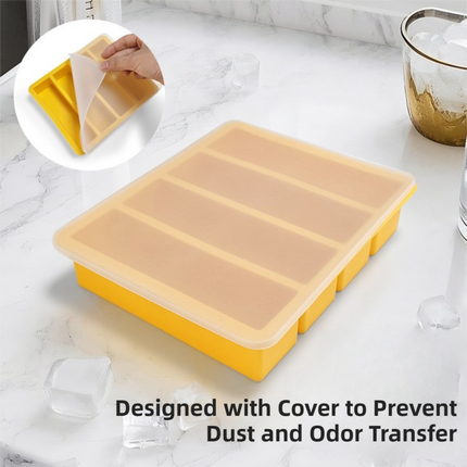 2-Packs Yellow Flexible 4-Grid Silicone Long Ice Cube Tray with Lid - Easy Release Reusable Mold for Narrow Bottles & Cocktails