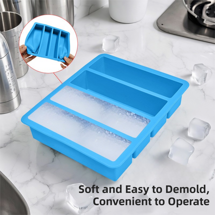 2-Packs Grey Flexible 4-Grid Silicone Long Ice Cube Tray with Lid - Easy Release Reusable Mold for Narrow Bottles & Cocktails