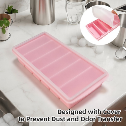 2-Packs Blue 6-Grid Extra Long Silicone Ice Cube Tray - Easy Release Reusable Food Grade Mold for Whiskey, Cocktails & Commercial Use