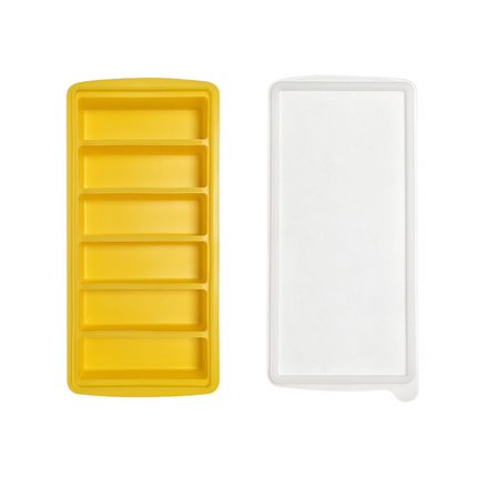 2-Packs Yellow 6-Grid Extra Long Silicone Ice Cube Tray - Easy Release Reusable Food Grade Mold for Whiskey, Cocktails & Commercial Use