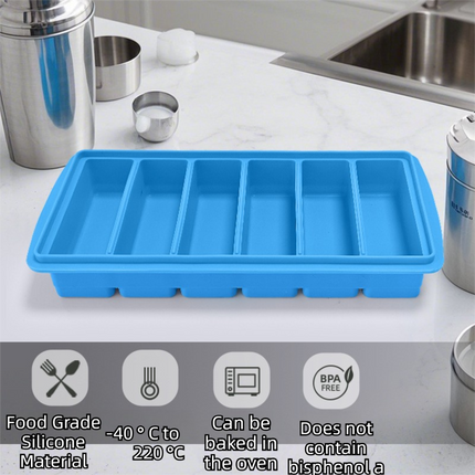 2-Packs Yellow 6-Grid Extra Long Silicone Ice Cube Tray - Easy Release Reusable Food Grade Mold for Whiskey, Cocktails & Commercial Use