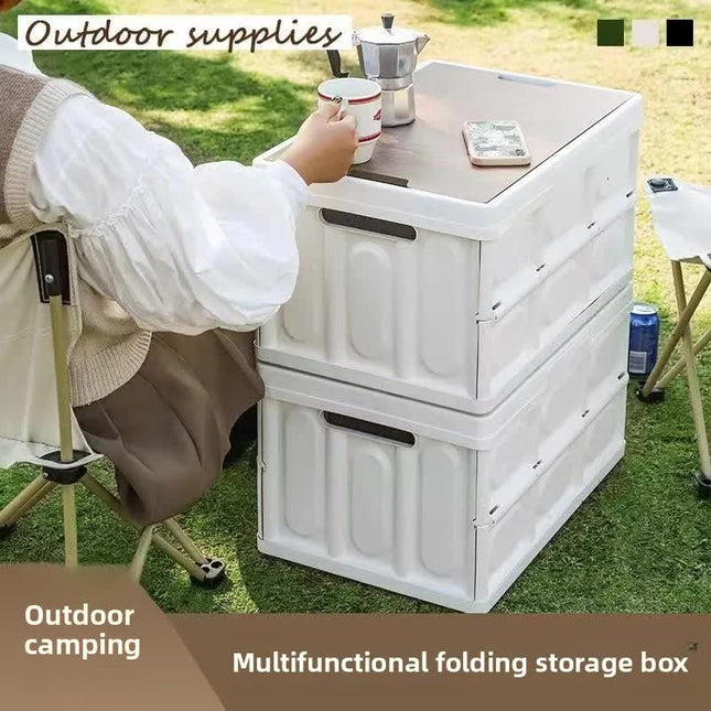 White Collapsible Small Standard Storage Box with Wooden Table Top(39x27x21CM) - Car Trunk Organiser for Australian Camping & Home Use