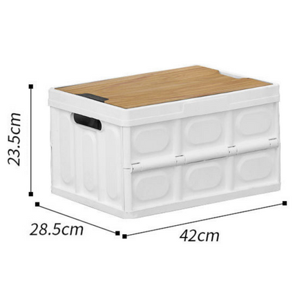 Green Collapsible Medium Side-Open Handle Storage Box with Wooden Table Top(42x28x23CM) - Car Trunk Organiser for Australian Camping & Home Use