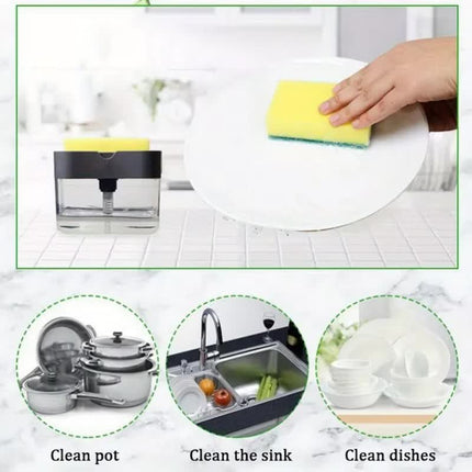 2-Pack Grey Kitchen Press-Type Dish Soap Dispenser & Sponge Caddy - 2-in-1 Automatic Liquid Pump for Dish Scrubbers & Scouring Pads