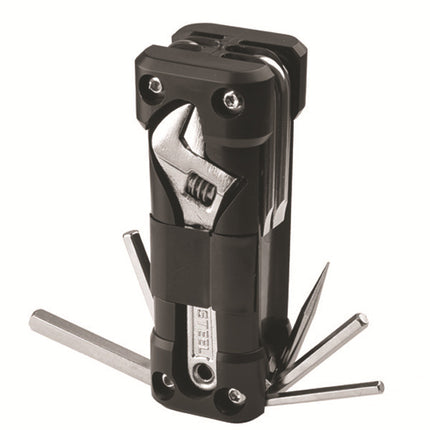 Black Compact 16-in-1 Bicycle & Motorcycle Repair Multi-Tool with Adjustable Wrench & Socket Set