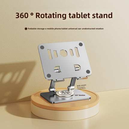 Grey 360 degree Rotating Tablet & Phone Stand - Heavy-Duty Aluminum Adjustable Holder with Cooling for iPad, iPhone, and More