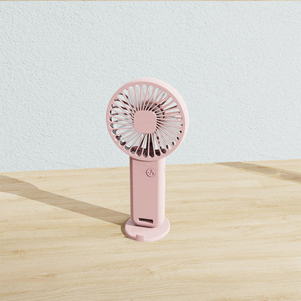 2-PCS Pink Portable USB Rechargeable Mini Handheld Fan with Desktop Base & Phone Stand - 3-Speed Quiet Operation